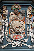 Kloster Malgarten, ehemaliges Benediktinerkloster, Holzfiguren auf Kanzel, Apostel, Evangelist Markus, Niedersachsen, Deutschland