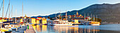 The picturesque coastal village of Korcula illuminated at sunrise, Korcula Town, Korcula, Dalmatia, Croatia, Europe