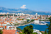 Elevated view over Split's picturesque Stari Grad and harbour, Split, Dalmatia, Croatia, Europe