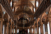 Wooden interior of St. Peter and Paul's Cathedral in Paramaribo, Suriname, South America