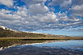 Clouds reflected in a pond, Yellowstone National Park, UNESCO World Heritage Site, Wyoming, United States of America, North America