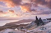 Winter sunrise above the Old Man of Storr on the Isle of Skye, Inner Hebrides, Scotland, United Kingdom, Europe