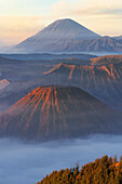 Sunrise over the smoking Gunung Bromo volcano, Bromo-Tengger-Semeru National Park, Java, Indonesia, Southeast Asia, Asia