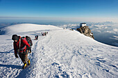Climbers on Mont Blanc 4810m, Chamonix Valley, Rhone Alps, Haute Savoie, France, Europe