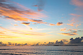 Dawn sky over the Indian Ocean from an island in the Maldives, Indian Ocean, Asia