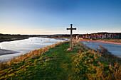 St. Cuthbert's Cross on Church Hill and Alnmouth at sunset, Northumberland, England, United Kingdom, Europe