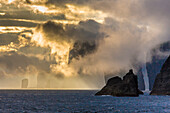 Mykines coastline at sunrise, Faroes, Denmark, Europe