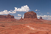 Monument Valley Navajo Tribal Park, Park Road (foreground), Merrick Butte (background), Utah, United States of America, North America