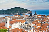 Dubrovnik Cathedral and Lokrum Island elevated view, Old Town, UNESCO World Heritage Site, Dubrovnik, Dalmatian Coast, Adriatic, Croatia, Europe