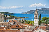 Spire of St. Michael Monastery and Church Belfry, Trogir, UNESCO World Heritage Site, Dalmatian Coast, Adriatic, Croatia, Europe
