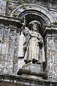 Detail on Cathedral wall in Plaza Quintana, Santiago de Compostela, UNESCO World Heritage Site, Galicia, Spain, Europe