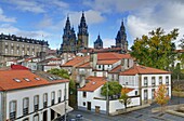 Cathedral spires in Old Town, Santiago de Compostela, UNESCO World Heritage Site, Galicia, Spain, Europe