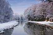 The Canal de Berry after a snow shower, Loir-et-Cher, Centre, France, Europe