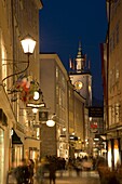Traditional hanging signs along Getreidegasser, the main shopping street in the Altstadt, Salzburg, Austria, Europe