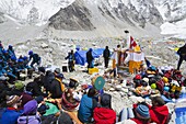 Puja ceremony, Everest Base Camp, Solu Khumbu Everest Region, Sagarmatha National Park, UNESCO World Heritage Site, Nepal, Himalayas, Asia