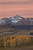 Wilson Peak at dawn with a dusting of snow in the fall, Uncompahgre National Forest, Colorado, United States of America, North America