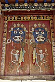 Tantric paintings on doors at Tongren Monastery, Qinghai, China, Asia