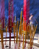 Close-up of incense sticks burning, Thien Hau pagoda, Chinese Buddhist temple, Ho Chi Minh City (Saigon), Vietnam, Indochina, Southeast Asia, Asia