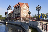 Fish Village, modern housing, hotel and restaurant development along the Pregolya River, Kaliningrad (Konigsberg), Russia, Europe