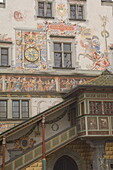 Gable detail with murals and stairway, Rathaus, Lindau, Bavaria, Lake Constance, Germany, Europe