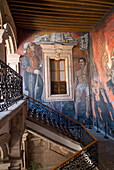 Murals of the revolutionary hero Jose Maria Morelos, painted by Agustin Cardenas in the Palicio de Justica, Morelia, Michoacan, Mexico, North America