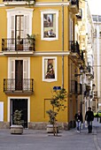 Trompe l'oeil paintings on facades, St. Nicolas Square, Valencia, Spain, Europe