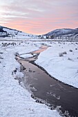 Soda Butte Creek at dawn with snow, Yellowstone National Park, UNESCO World Heritage Site, Wyoming, United States of America, North America