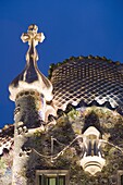 Evening view of rooftop, Casa Batlo, Barcelona, Catalonia, Spain, Europe