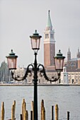 Lamp post with the Campanile of San Giorgio Maggiore in the background, Venice, UNESCO World Heritage Site, Veneto, Italy, Europe