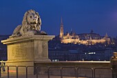 Chain bridge, Embankment river buildings, Budapest, Hungary, Europe