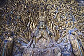 Statue of Avalokitesvara with One Thousand Arms has 1007 arms at the Dazu Buddhist rock sculptures, UNESCO World Heritage Site, Chongqing Municipality, China, Asia