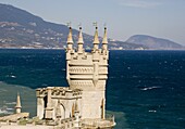 The Swallow's Nest Castle perched on a cliff over the Black Sea, Yalta, Crimea, Ukraine, Europe