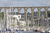 Town of Morlaix and its viaduct, North Finistere, Brittany, France, Europe