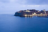Evening view of harbour and waterfront of Dubrovnik Old Town, Dalmatia, Croatia, Adriatic, Europe