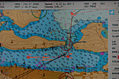 Navigationsanzeige auf Brücke von Expeditions-Kreuzfahrtschiff MS Hanseatic (Hapag-Lloyd Kreuzfahrten), Stanley, Falklandinseln, Britisches Überseegebiet, Südamerika