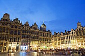 Guildhalls in the Grand Place illuminated at night, UNESCO World Heritage Site, Brussels, Belgium, Europe