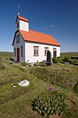 Small traditional church at Grof, south Iceland, Iceland, Polar Regions