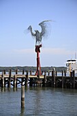 Morning Call Sculpture, 9/11 memorial of an osprey on a perch made from beams from the World Trade Center, Greenport, Long Island, North Fork, New York, United States of America, North America