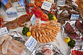 Seafood for sale at street market, rue Mouffetard, Paris, France, Europe