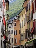A street in the centre of the medieval town of Arco, near Lake Garda and Verona, Italian Dolomites, Trento Region, central Alps, Trentinto-Alto Adige,  Italy, Europe