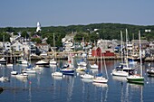 A view of Rockport Harbour and the red building know as Motif Number One, Rockport, Massachussetts, New England, United States of America, North America