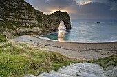 Winter Sunset at Durdle Door, Jurassic Coast, UNESCO World Heritage Site, Dorset, England, United Kingdom, Europe