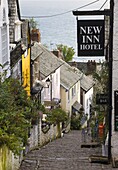Narrow cobbled street in the fishing village of Clovelly, North Devon, England, United Kingdom, Europe