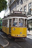 Tram in the Alfama district, Lisbon, Portugal, Europe