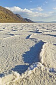 Salt pan polygons at Badwater Basin, 282ft below sea level and the lowest place in North America, Death Valley National Park, California, United States of America, North America