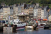 Boats in the Old Harbor in Honfleur, Normandy, France, Europe