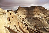 'Granaries (ghorfas) and troglodyte dwellings at hillside Berber village of Chenini, Tunisia, North Africa, Africa'10;'