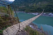 Giant hanging bridge above the Siang river, Arunachal Pradesh, Northeast India, India, Asia