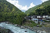 Birethanti village, and Modi River valley, Annapurna Sanctuary Region, Himalayas, Nepal, Asia
