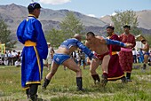 Wrestling at the national Naadam festival, Ovorkhangai, Mongolia, Central Asia, Asia